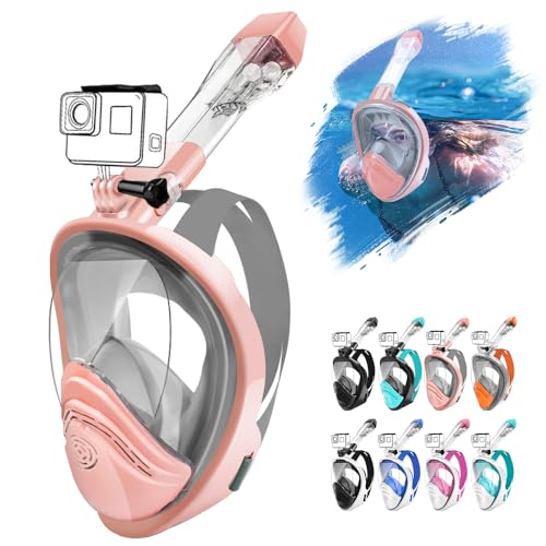 HINATAA Tauchermaske,Schnorchelmaske,180° Anti-Fog Lecksichere Schnorchelset,Kameras Kompatible Taucherbrille,Doppelte schwimmende Kugel Vollgesichts Snorkeling Mask Erwachsene Kinder (L/XL,Baby pink) von HINATAA