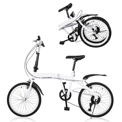 HINOPY - 20 Zoll Klappfahrrad, 7 Gang-Schaltung Faltrad Doppel V Bremse Erwachsene Fahrräder geeignet ab 135 cm-180 cm für Sport Outdoor Radfahren Pendeln, Weiß von HINOPY