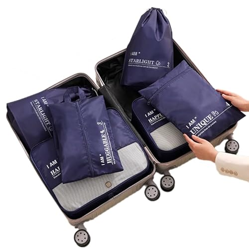 6 vielseitige Reise-Organizer-Taschen, trennen und schützen Ihre Kleidung, geeignet für verschiedene Koffer, marineblau von HIOPOIUYT