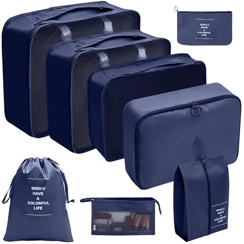 8X / Set Gepäck Organizer Set Koffer Organizer Set Packwürfel Set Kleidertasche Wasserdicht Reise Organizer für Reisen, marineblau von HIOPOIUYT