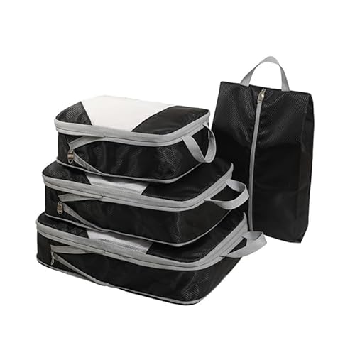 Gepäckwürfel Kompressions-Verpackungswürfel für Koffer, Reisegepäck-Organizer mit Schuhbeutel, Kleidertasche, Packwürfel, Schwarz von HIOPOIUYT