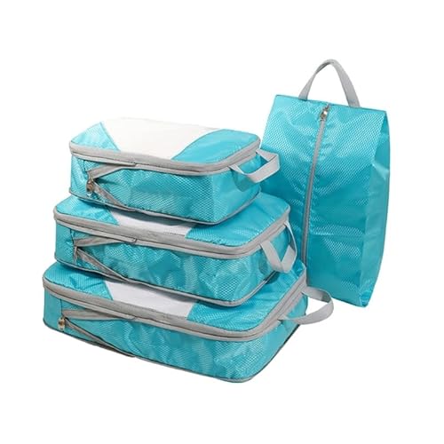 Gepäckwürfel Kompressions-Verpackungswürfel für Koffer, Reisegepäck-Organizer mit Schuhbeutel, Kleidertasche, Packwürfel, blau von HIOPOIUYT