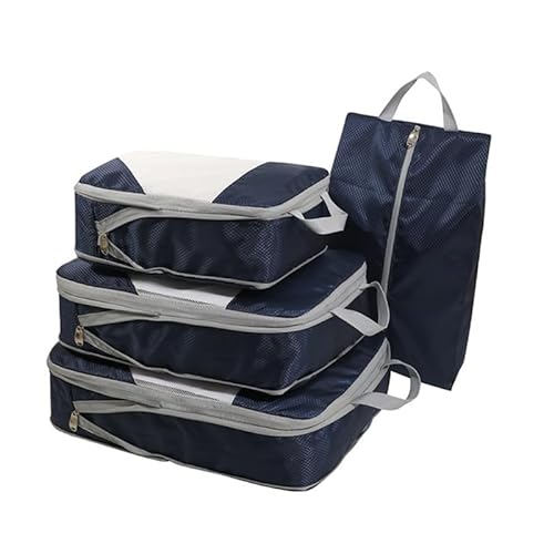 Gepäckwürfel Kompressions-Verpackungswürfel für Koffer, Reisegepäck-Organizer mit Schuhbeutel, Kleidertasche, Packwürfel, marineblau von HIOPOIUYT