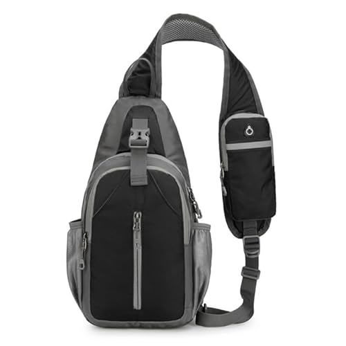 Nylon-Umhängetasche, leichte Brusttasche, Schulter-Rucksäcke, Reisetasche, lässiger Tagesrucksack für Outdoor-Wandern, Schwarz von HIOPOIUYT