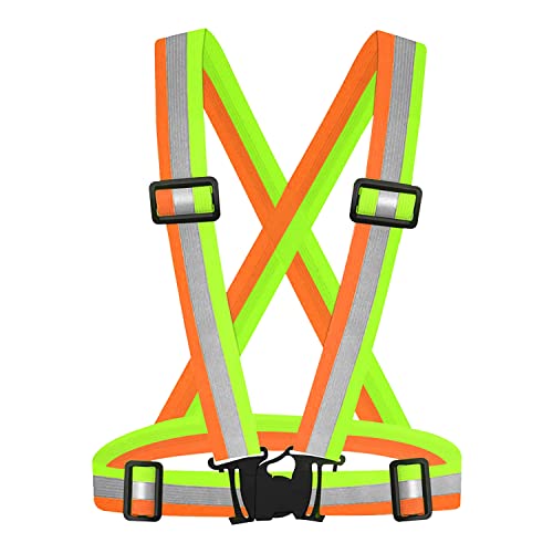 Reflektierende Laufweste für Damen und Herren, leichte, verstellbare, gut sichtbare Sicherheits-Nachtlaufweste mit elastischen Trägern für Laufen, Joggen, Nachtfahrten (Orange-Grün) von HISPOX