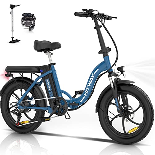 HITWAY E Bike Elektrofahrrad E-Fahrrad 20 Zoll Fat Tire faltbares Elektrofahrrad, 250 W/36 V/11,2 Ah Akku, maximale Laufleistung 35–90 km (Blau) von HITWAY