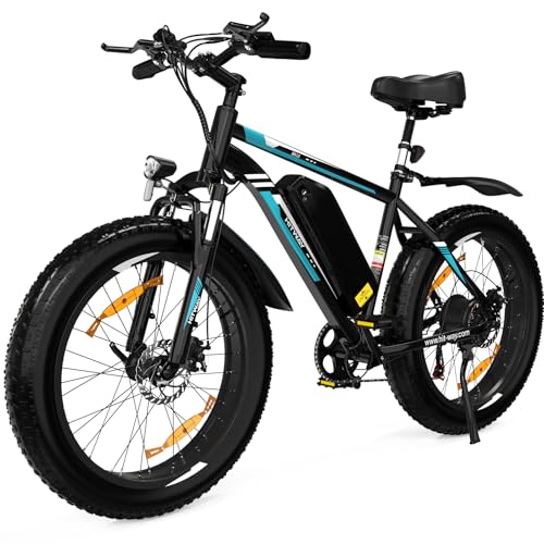 HITWAY E Bike Elektrofahrrad E-Mountainbike, 26" 4.0 Breiten Reifen E-Fahrrad, Pedelec, 250W Motor 48V15Ah abnehmbaren akku, 7 Gänge ebike, Reichweite bis zu 45-80km von HITWAY