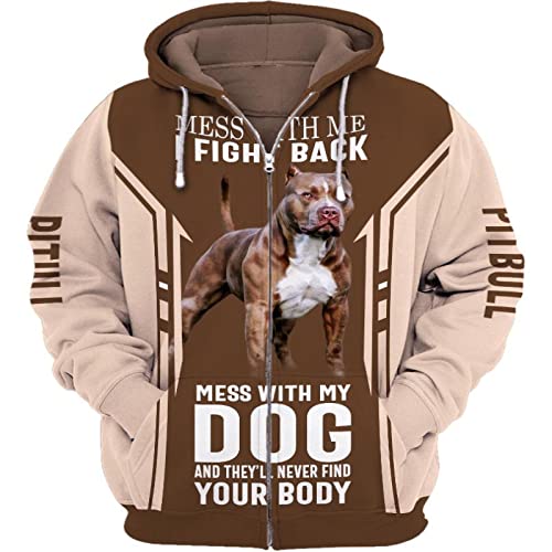 HJKHJKH Dog Lover Pit Bull 3D Gedruckte Herbst Männer Hoodies Unisex Pullover Zip Hoodie Casual Street Clothing von HJKHJKH