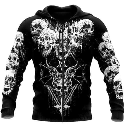 HJKHJKH Herren Pullover Dark Satanic Skull 3D Druck Herbst Herren Hoodie Unisex Kapuzen-Sweatshirt Streetwear Casual Trainingsanzug von HJKHJKH