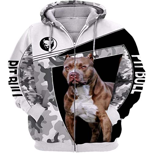 HJKHJKH Hoodies Dog Lover Pitbull 3D Gedruckt Herbst Männer Hoodies Unisex Pullover Zip Hoodie Casual Street Clothing von HJKHJKH
