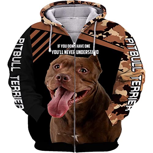 HJKHJKH Tier Männer Hoodies Liebe Pitbull Dog 3D Druck Unisex Pullover Zip Hoodie Casual Street Trainingsanzug von HJKHJKH