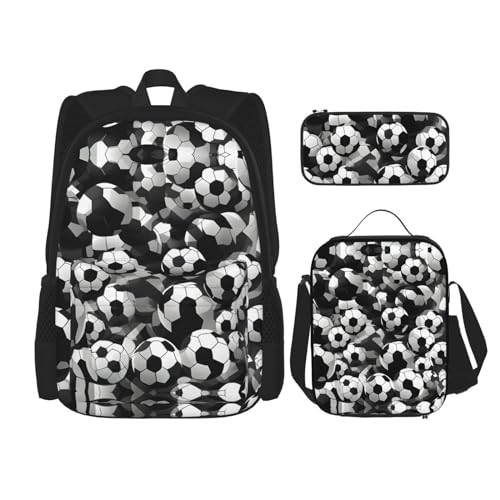 HJLUUFT 3-teiliges Rucksack-Set mit Fußball-Muster, große Schultasche mit Lunchbox und Federmäppchen, Rucksack-Set, stilvoll und praktisch von HJLUUFT