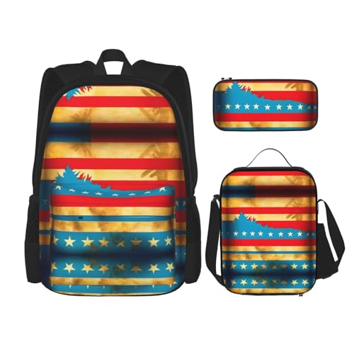 HJLUUFT 3-teiliges Rucksack-Set mit Hawaii-Flagge, große Schultasche mit Lunchbox und Federmäppchen, Rucksack-Set, stilvoll und praktisch von HJLUUFT