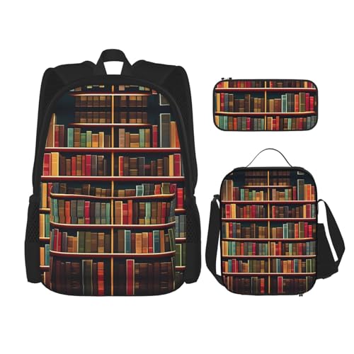 HJLUUFT Bücherregal-Bücherregal, 3-teiliges Rucksack-Set, große Schultasche mit Lunchbox und Federmäppchen, Rucksack-Set, stilvoll und praktisch von HJLUUFT