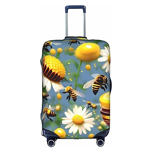 HJLUUFT Flying Bees Daisy Honey Stilvolle Gepäckabdeckung – Schützen und personalisieren Sie Ihren Koffer mit TSA-zugelassener Abdeckung, Kofferabdeckungen für Gepäck, Weiss/opulenter Garten, Large von HJLUUFT