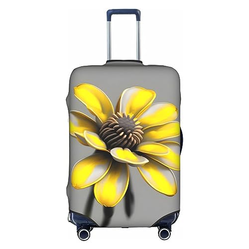 HJLUUFT Passgenaue Gepäckabdeckung mit gelben und grauen Blumen, personalisieren und identifizieren Sie Ihren Koffer mühelos, Kofferabdeckung, Weiß, S von HJLUUFT