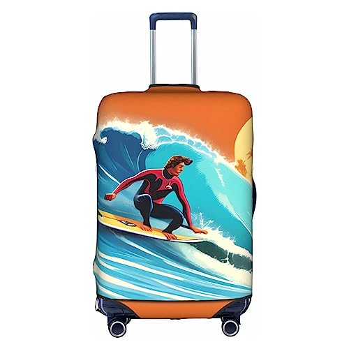 HJLUUFT Stilvolle Gepäckabdeckung mit Hawaii-Surfer auf gewelltem Druck, schützen und personalisieren Sie Ihren Koffer mit TSA-zugelassener Abdeckung, Kofferabdeckungen für Gepäck, Weiss/opulenter von HJLUUFT