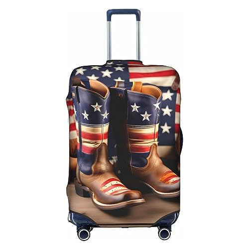 HJLUUFT Stilvolle Gepäckabdeckung mit amerikanischer Flagge und Cowboystiefeln – Schützen und personalisieren Sie Ihren Koffer mit TSA-zugelassener Abdeckung, Kofferabdeckungen für Gepäck, von HJLUUFT