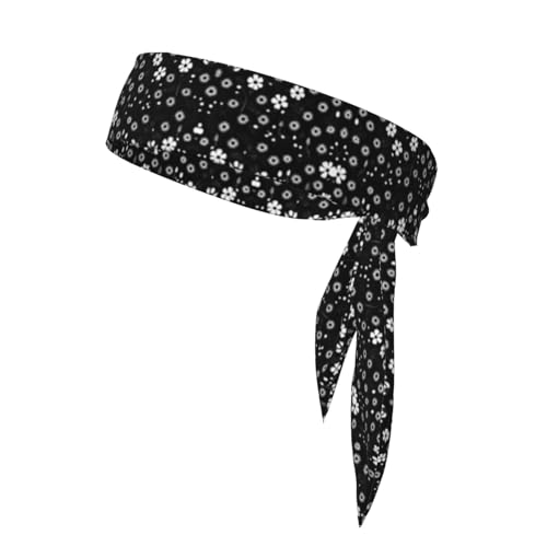 Schwarz-weißes Stirnband mit Blumendruck, schweißabsorbierend, ideal für Tennis, Laufen, Radfahren, Unisex-Stirnbänder für Damen und Herren von HJLUUFT