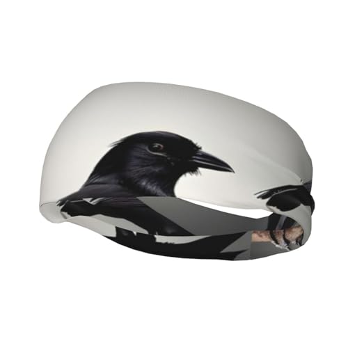 Schwarze Krähenvögel auf einem Ast hochelastisch bedruckte Stirnbänder für Männer & Frauen - Workout Stirnbänder - für Sport, Laufen & langes Haar von HJLUUFT