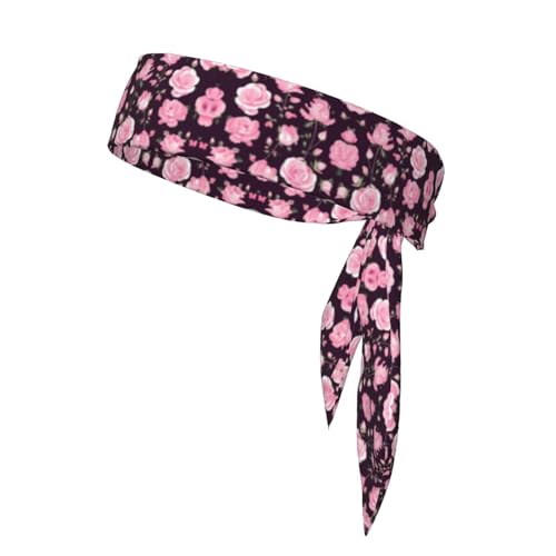 Stirnband mit Blumenmuster, Rose, rosa, leistungsstark, schweißabsorbierend, ideal für Tennis, Laufen, Radfahren, Unisex-Stirnbänder für Damen und Herren von HJLUUFT