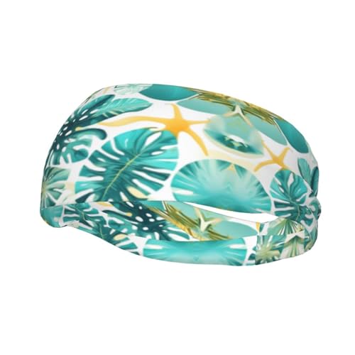 Tropische Strandpflanzen-Thema, hohe Elastizität, bedruckte Stirnbänder für Damen und Herren, Workout-Stirnbänder für Sport, Laufen und langes Haar von HJLUUFT