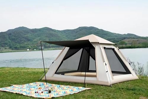 Camping Zelt Automatik Sofortzelt 3-4 Personen Pop Up Zelt Doppelwandiges Winddichtes Wasserdichtes Kuppelzelt,Tragbares Zelt mit Feuchtigkeitsfesten Matte für Wandern Familientreffen Outdoor Beige von HJZ