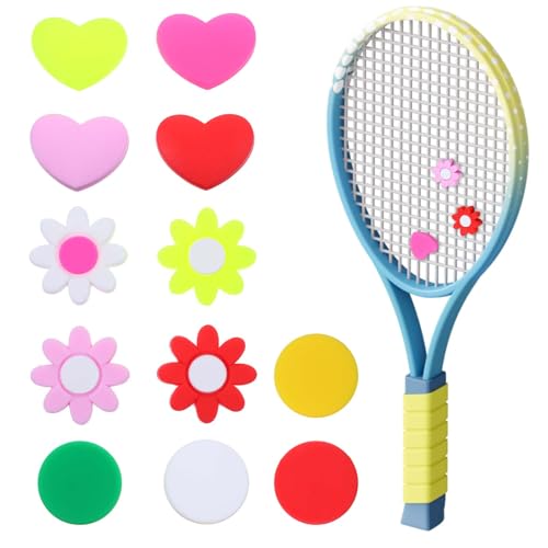 HJZHII 12 Stück Dämpfer Tennisschläger, Tennis Dämpfer Tennisschlägerdämpfer SilikonVibrationsdämpfer in Herz Blumenform Tennis Vibrationsdämpfer für Schläger von HJZHII