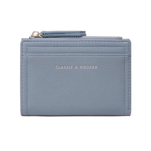 HKCLUF Geldbörse Damen Kleine Leder Portemonnaie für Damen Bifold-kompakte Kartenhalter-Geldbörse Blau von HKCLUF