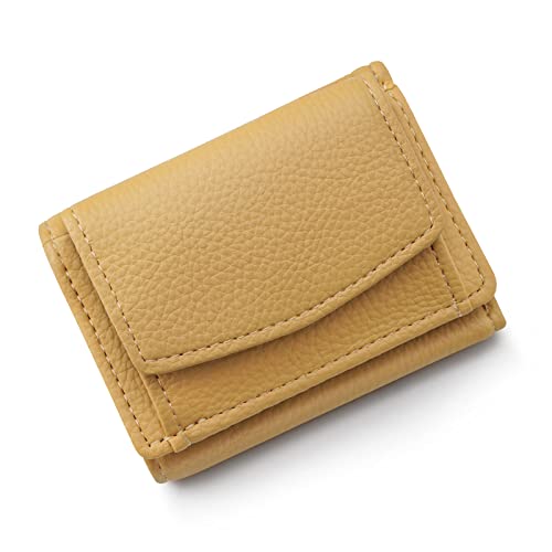 HKCLUF Kleine Geldbörse Damen mit Münzfach Leder Geldbeutel Mini Portemonnaie mit RFID Schutz Kartenhalter Brieftasche für Frauen Mädchen(D03-Gelb) von HKCLUF