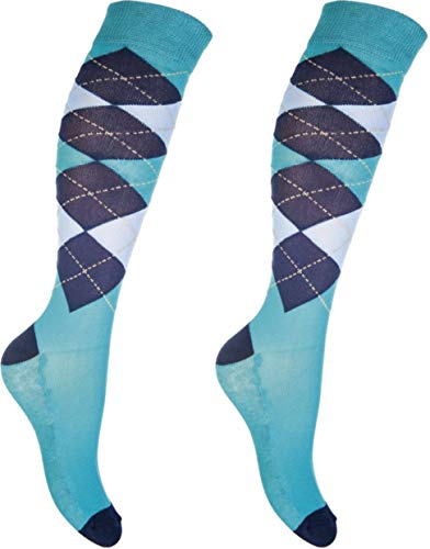 HKM Herren Reitsocken -Check Classico Socken, Aqua/dunkelblau, 30-34 von HKM