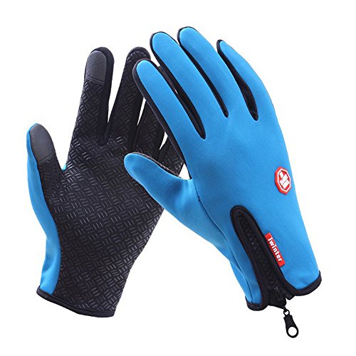Fahrrad-/Motorrad-Handschuhe, wasserdicht, für Outdoor-Sport, warm, winddicht, Thermo-Touch-Handschuhe, zum Reiten, Laufen, Radfahren, warme Hände (blau) von HKXY