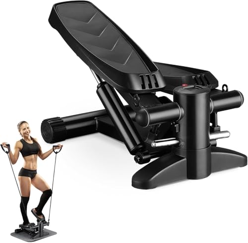 Stepper für Übungstraining, Mini-Stepper mit Widerstandsbändern, Fitness-Stufenstepper mit 150 kg Tragkraft, ultra-leise, tragbare Heimtrainingsgeräte von HLC