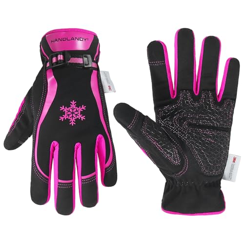 HLDD HANDLANDY Winterhandschuhe 3M Warmes Futter, silikonbeschichtete Handfläche, Winddichte und Wasserabweisende Touchscreen-Handschuhe für Männer und Frauen, Arbeit（L, Pink von HLDD HANDLANDY