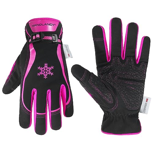 Winterhandschuhe 3M Warmes Futter, silikonbeschichtete Handfläche, winddichte und wasserabweisende Touchscreen-Handschuhe für Männer und Frauen, geeignet für Outdoor-Wintersport, Arbeit（S, Pink) von HLDD HANDLANDY