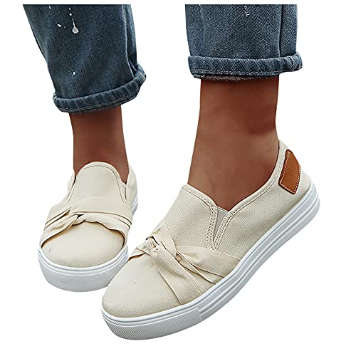 HLIYY Damen Canvas Flache Schuhe Slip on Flache Schuhe Mit Rundem Leicht Atmungsaktive Freizeitschuhe mit Bowknot Bootsschuhe Frauen Bequem rutschfest Halbschuhe Segelschuhe von HLIYY