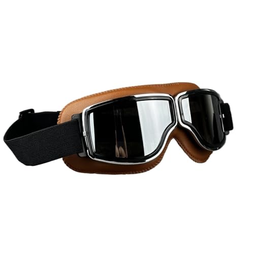 Retro-Motorradbrille, beschlagsicher, warm, ATV, Fahrrad, Motocross-Brille, Schutzbrille, Ski für Harley-Helm (Farbe: Braun-Silber) von HLQXHM
