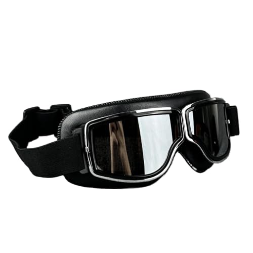Retro-Motorradbrille, beschlagsicher, warm, ATV, Fahrrad, Motocross-Brille, Schutzbrille, Ski für Harley-Helm (Farbe: Schwarz-Silber) von HLQXHM