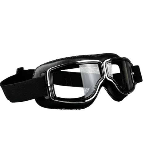 Retro-Motorradbrille, beschlagsicher, warm, ATV, Fahrrad, Motocross-Brille, Schutzbrille, Ski für Harley-Helm (Farbe: Schwarz-klar) von HLQXHM