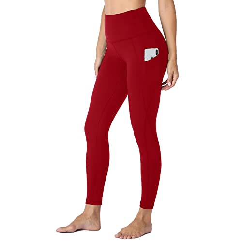 Hltpro Yogahose mit hoher Taille für Frauen, Bauchkontrolle, 4-Wege-Stretch-Leggings für Laufen, Training, Damen, rot, Small von HLTPRO