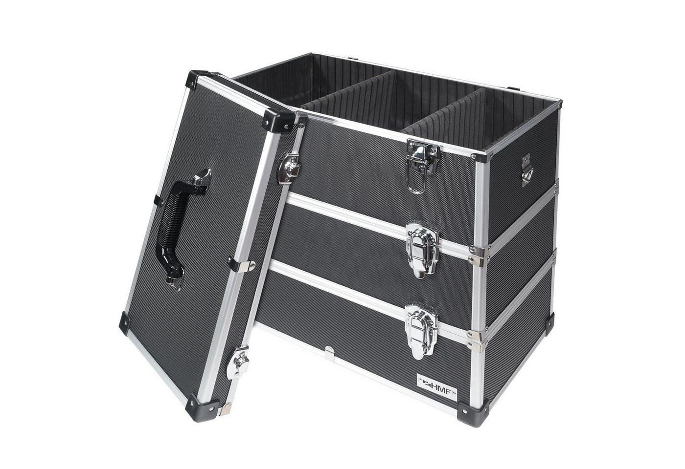 HMF Werkzeugkoffer geräumiger Utensilien Koffer mit Trennwänden, Transportkoffer, für Werkzeug, Angel Sachen und Kosmetik, 44x45x24 cm, schwarz von HMF