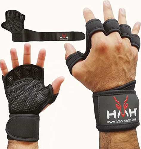 HMH Sports Fitness-Handschuhe, Gewichtheber-Handschuhe für Männer und Frauen, Handgelenkstütze, extra Halt, Handflächenschutz, Training, Workout, Fitnessstudio, Handschuhe, Klimmzüge (L, WSS) von HMH Sports