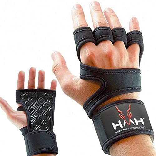 HMH Sports Gewichtheber-Handschuhe für Workout, Fitnessstudio, Cross-Training – Klimmzüge, Kugelhanteln, Kreuzheben, Gewichtheben (L, with Wrist Wrap) von HMH Sports