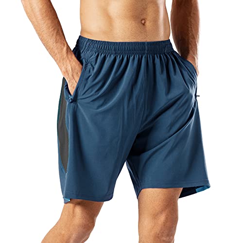 HMIYA Herren Sport Shorts Schnell Trocknend Kurze Hose mit Reißverschlusstasch (Blau,XXL) von HMIYA