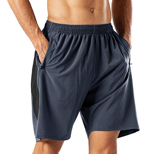 HMIYA Herren Sport Shorts Schnell Trocknend Kurze Hose mit Reißverschlusstasch (Grau,3XL) von HMIYA