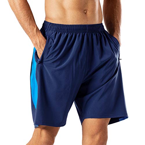 HMIYA Herren Sport Shorts Schnell Trocknend Kurze Hose mit Reißverschlusstasch (Marine Blau,3XL) von HMIYA
