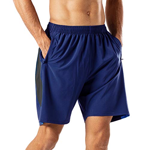 HMIYA Herren Sport Shorts Schnell Trocknend Kurze Hose mit Reißverschlusstasch (Marine Schwarz,3XL) von HMIYA