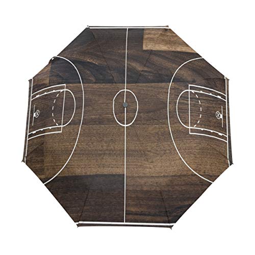 RXYY Basketball Gericht Hölzern Muster Falten Auto Öffnen Schließen Regenschirm für Frauen Männer Jungs Mädchen Winddicht Kompakt Reise Leicht Regen Regenschirm von HMZXZ