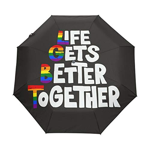 RXYY Regenbogen LGBT Brief Falten Auto Öffnen Schließen Regenschirm für Frauen Männer Jungs Mädchen Winddicht Kompakt Reise Leicht Regen Regenschirm von HMZXZ