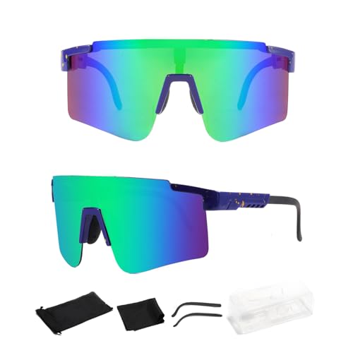 Fahrradbrille Polarisierte Sonnenbrille,Polarisierte UV400 Schutzbrille Radsportbrille,Trendige Fahrradbrille für Outdooraktivitäten Wie Radfahren Laufen Klettern Angeln Golf Skifahren(Grünlich Blau) von HNLMZ